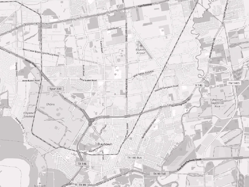 Map of the Baytown, TX area